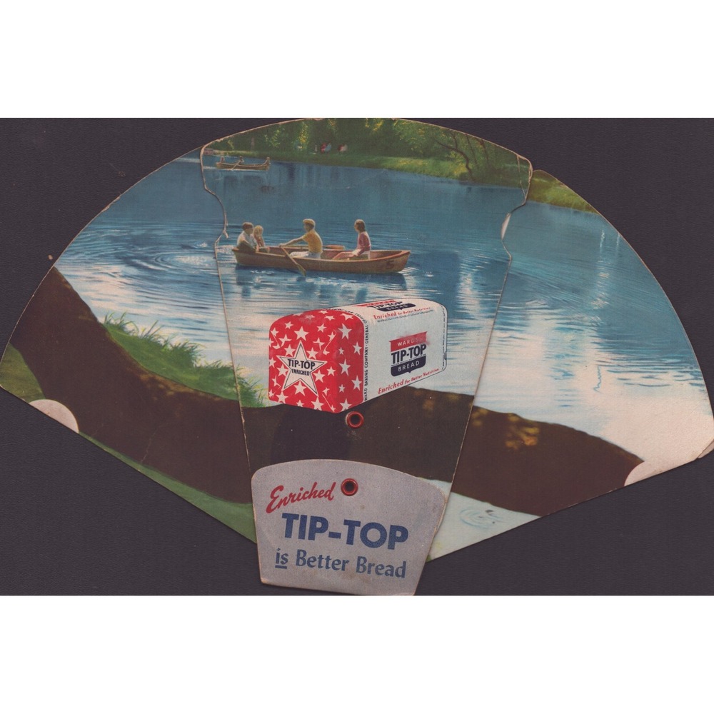 Vintage 1950 Ward Tip-Top Bread Folding Fan Advertising Warm Weather Snacks - Picture 3 of 3